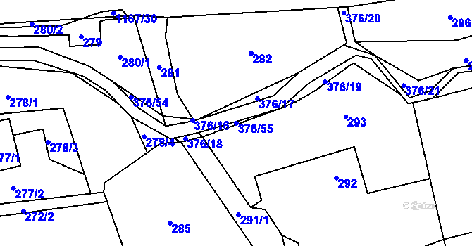Parcela st. 376/55 v KÚ Staříč, Katastrální mapa