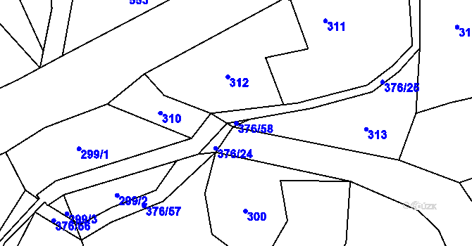 Parcela st. 376/58 v KÚ Staříč, Katastrální mapa