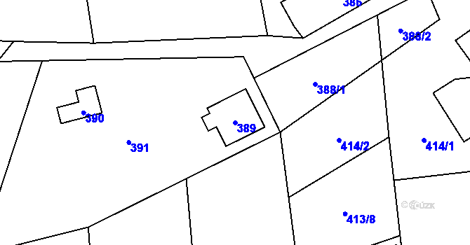 Parcela st. 389 v KÚ Staříč, Katastrální mapa