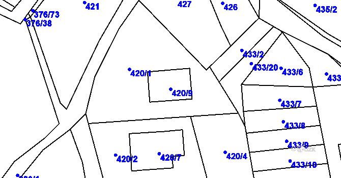 Parcela st. 420/9 v KÚ Staříč, Katastrální mapa