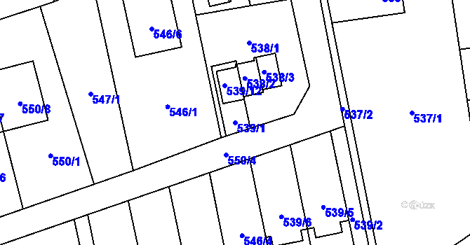 Parcela st. 539/1 v KÚ Staříč, Katastrální mapa