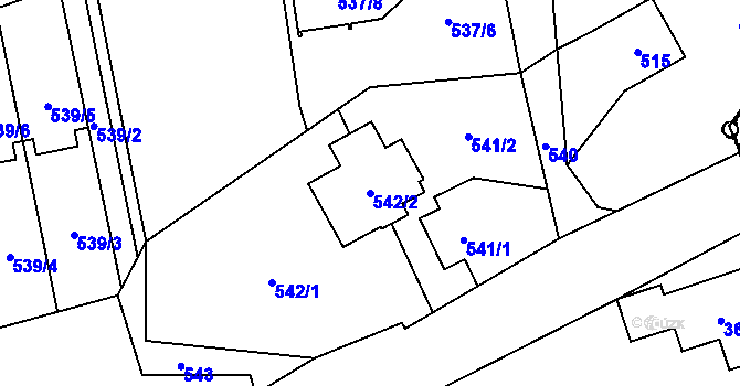 Parcela st. 542/2 v KÚ Staříč, Katastrální mapa