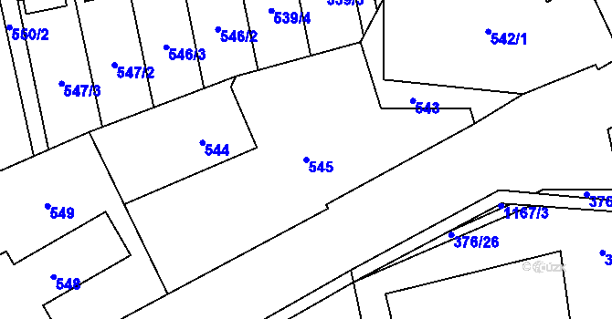 Parcela st. 545 v KÚ Staříč, Katastrální mapa