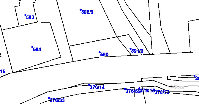 Parcela st. 590 v KÚ Staříč, Katastrální mapa