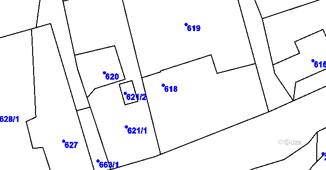 Parcela st. 618 v KÚ Staříč, Katastrální mapa