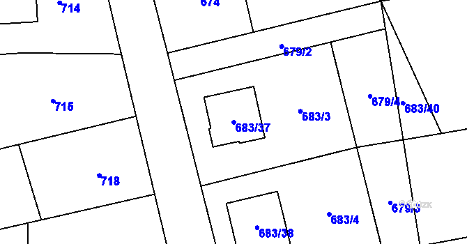 Parcela st. 683/37 v KÚ Staříč, Katastrální mapa
