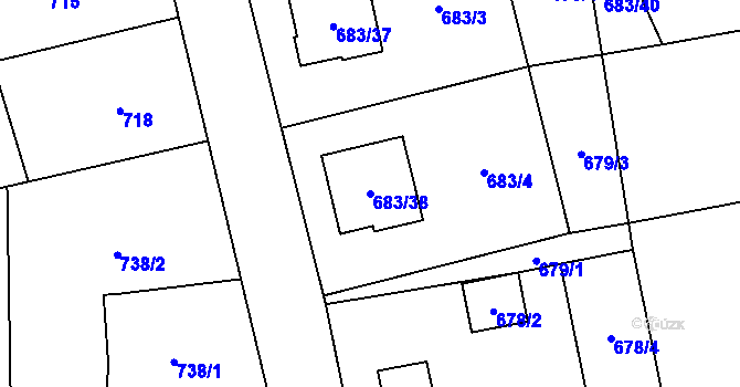 Parcela st. 683/38 v KÚ Staříč, Katastrální mapa