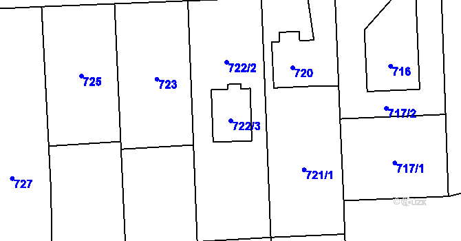 Parcela st. 722/3 v KÚ Staříč, Katastrální mapa