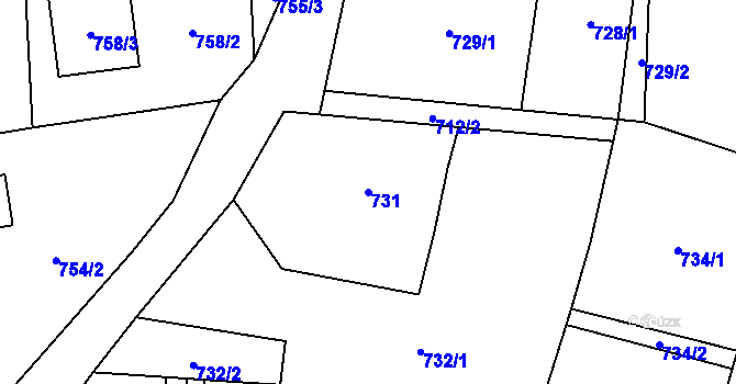 Parcela st. 731 v KÚ Staříč, Katastrální mapa