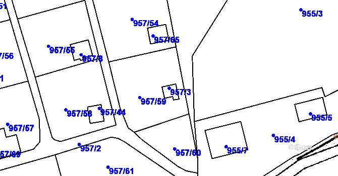 Parcela st. 957/3 v KÚ Staříč, Katastrální mapa