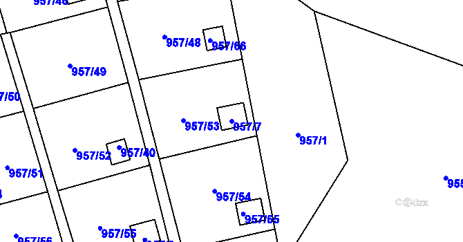 Parcela st. 957/7 v KÚ Staříč, Katastrální mapa