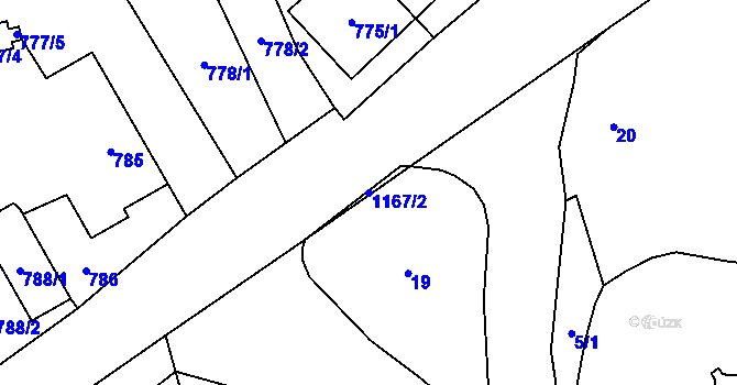 Parcela st. 1167/2 v KÚ Staříč, Katastrální mapa