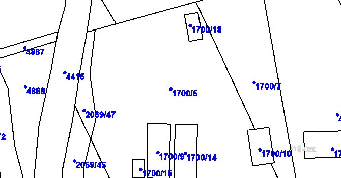 Parcela st. 1700/5 v KÚ Staříč, Katastrální mapa