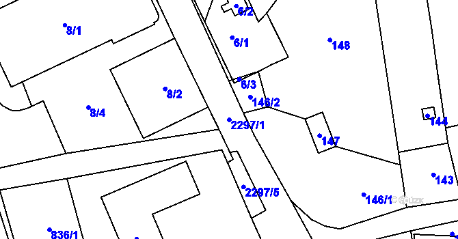 Parcela st. 2297/1 v KÚ Staříč, Katastrální mapa