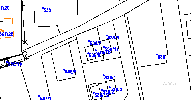 Parcela st. 539/10 v KÚ Staříč, Katastrální mapa