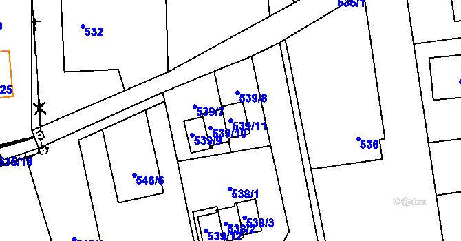 Parcela st. 539/11 v KÚ Staříč, Katastrální mapa