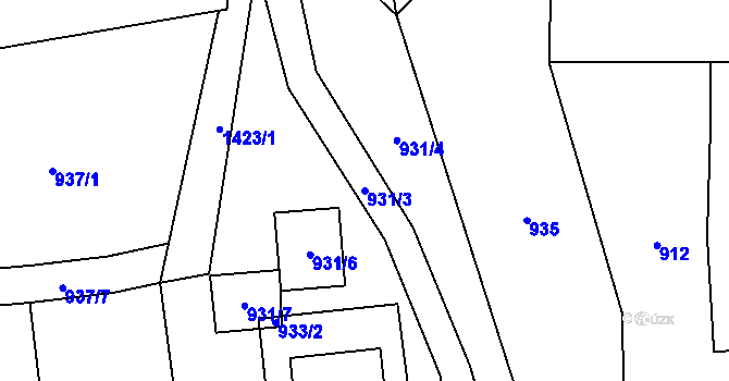 Parcela st. 931/3 v KÚ Staříč, Katastrální mapa