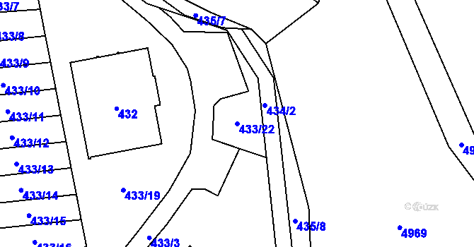 Parcela st. 433/22 v KÚ Staříč, Katastrální mapa