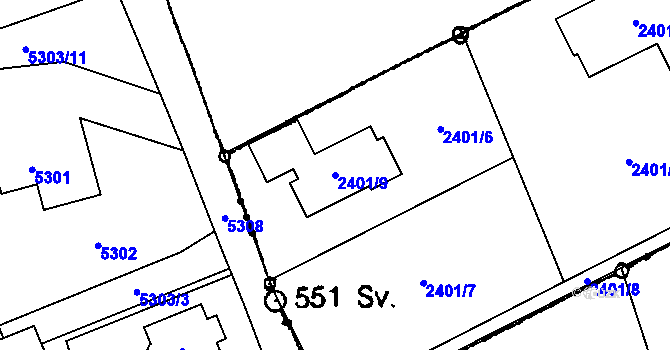 Parcela st. 2401/9 v KÚ Staříč, Katastrální mapa
