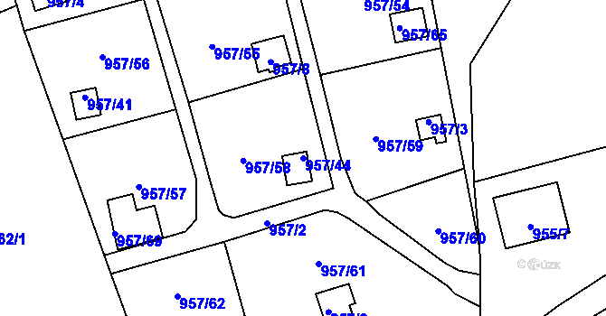 Parcela st. 957/44 v KÚ Staříč, Katastrální mapa