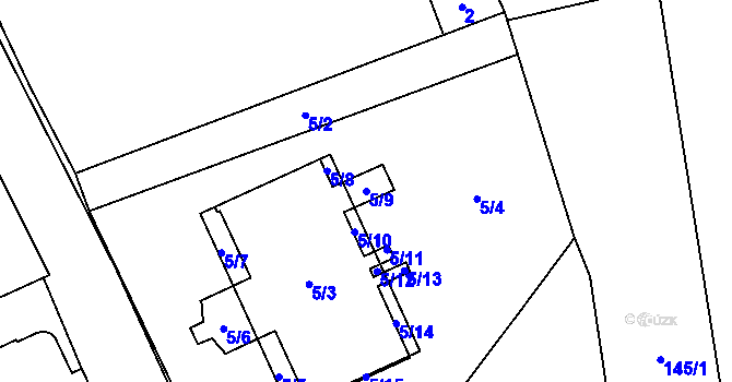 Parcela st. 5/9 v KÚ Staříč, Katastrální mapa