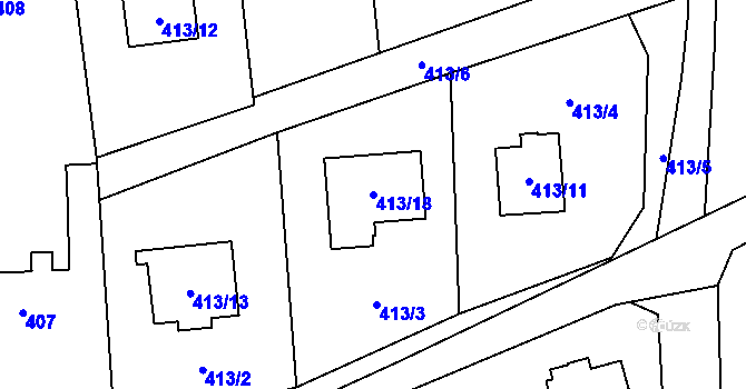 Parcela st. 413/18 v KÚ Staříč, Katastrální mapa