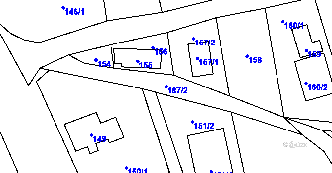 Parcela st. 187/2 v KÚ Staříč, Katastrální mapa