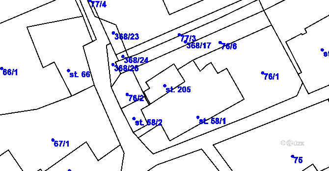 Parcela st. 205 v KÚ Stašov u Zdic, Katastrální mapa