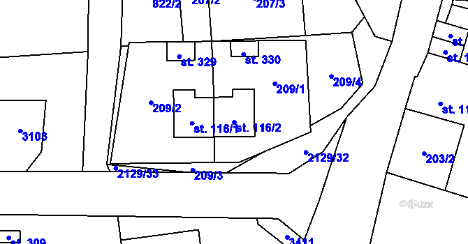 Parcela st. 116/2 v KÚ Stašov, Katastrální mapa