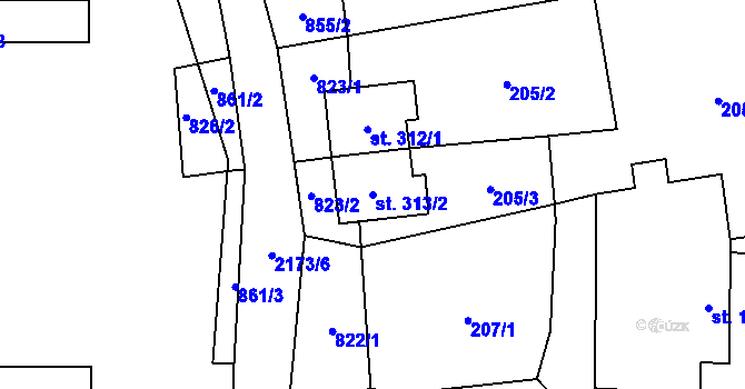 Parcela st. 313/2 v KÚ Stašov, Katastrální mapa