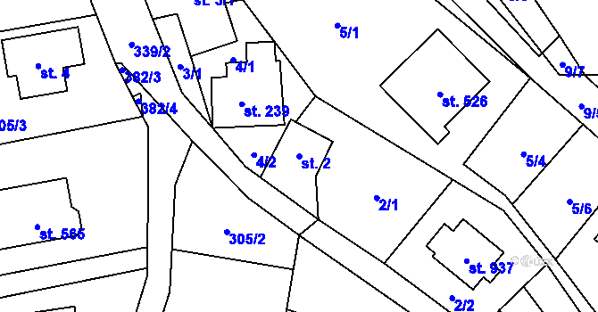 Parcela st. 2 v KÚ Statenice, Katastrální mapa