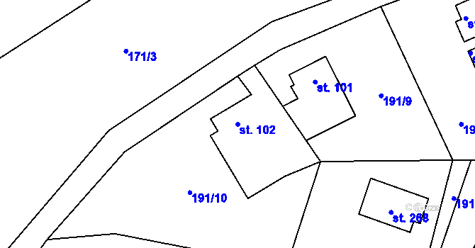 Parcela st. 102 v KÚ Statenice, Katastrální mapa