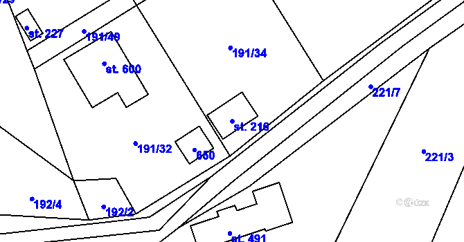 Parcela st. 216 v KÚ Statenice, Katastrální mapa