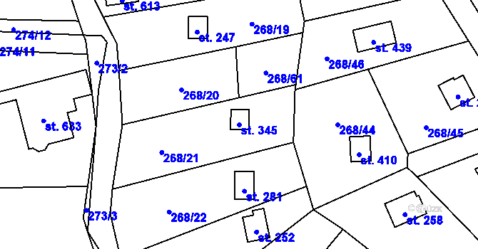 Parcela st. 345 v KÚ Statenice, Katastrální mapa