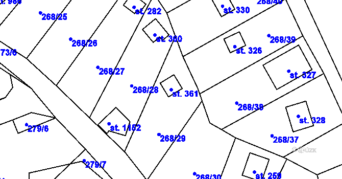 Parcela st. 361 v KÚ Statenice, Katastrální mapa