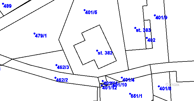 Parcela st. 382 v KÚ Statenice, Katastrální mapa