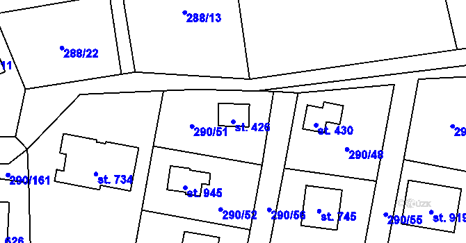 Parcela st. 426 v KÚ Statenice, Katastrální mapa