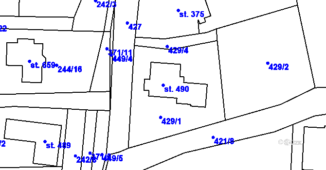 Parcela st. 490 v KÚ Statenice, Katastrální mapa