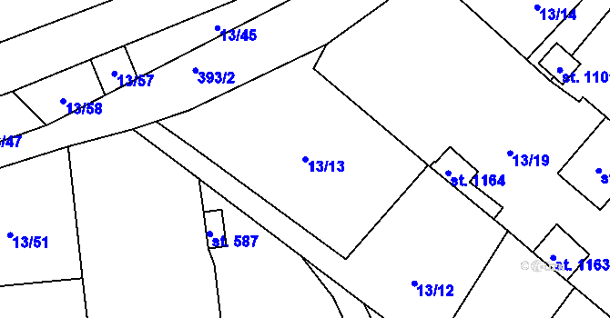 Parcela st. 13/13 v KÚ Statenice, Katastrální mapa