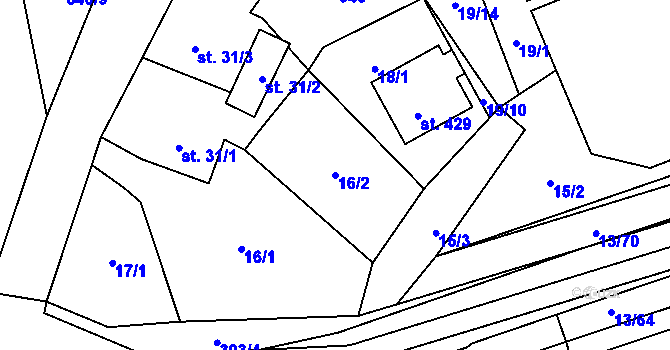 Parcela st. 16/2 v KÚ Statenice, Katastrální mapa