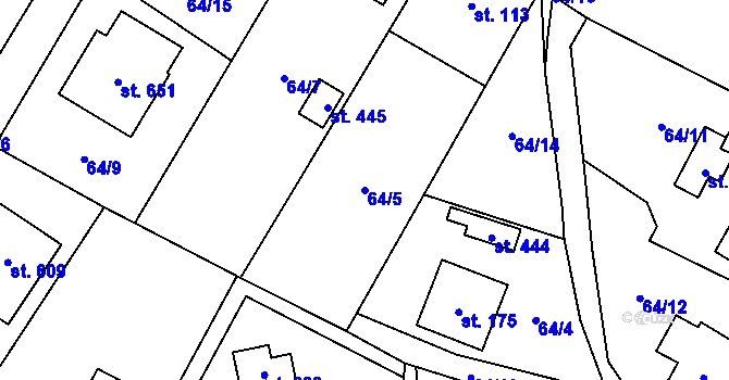 Parcela st. 64/5 v KÚ Statenice, Katastrální mapa
