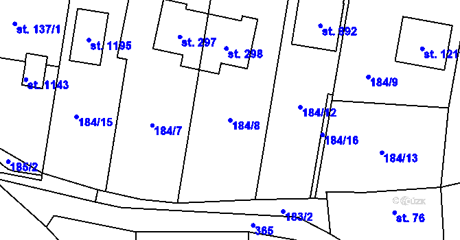 Parcela st. 184/8 v KÚ Statenice, Katastrální mapa
