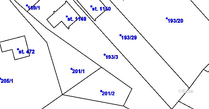 Parcela st. 193/3 v KÚ Statenice, Katastrální mapa