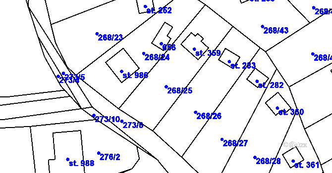 Parcela st. 268/25 v KÚ Statenice, Katastrální mapa
