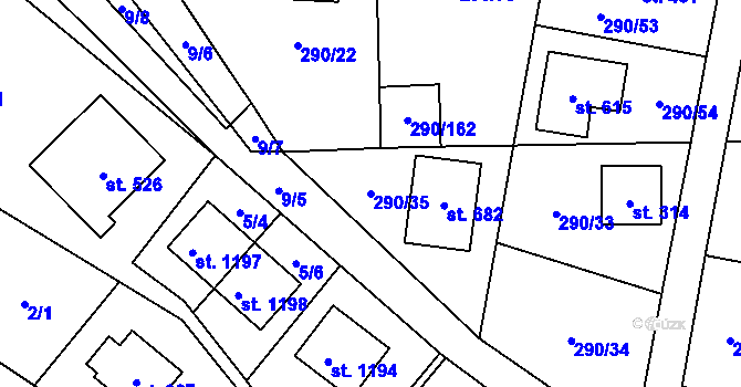 Parcela st. 290/35 v KÚ Statenice, Katastrální mapa
