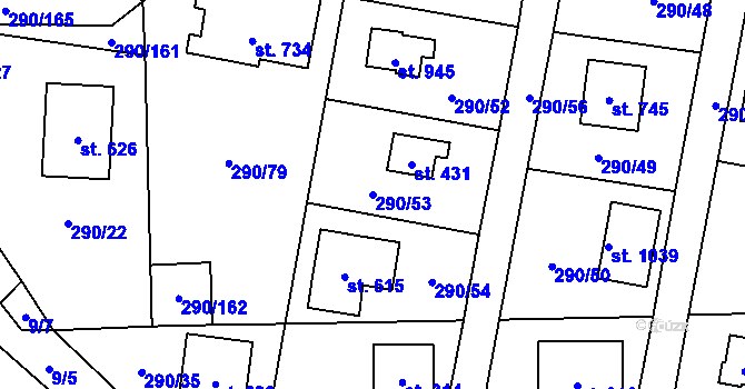 Parcela st. 290/53 v KÚ Statenice, Katastrální mapa