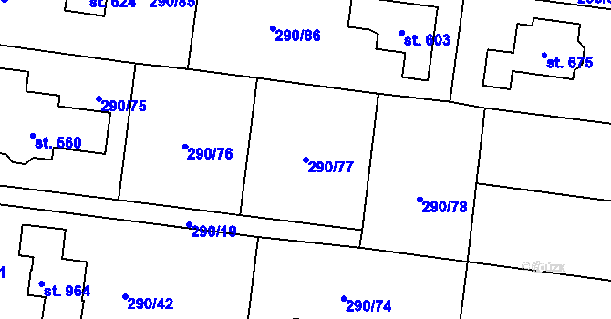 Parcela st. 290/77 v KÚ Statenice, Katastrální mapa
