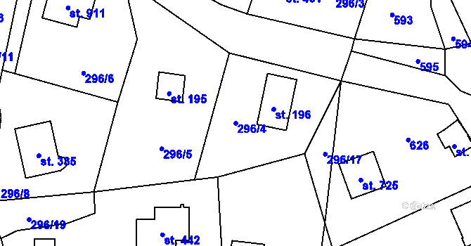 Parcela st. 296/4 v KÚ Statenice, Katastrální mapa