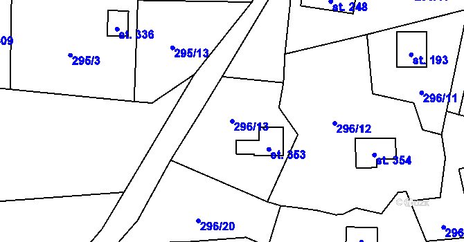 Parcela st. 296/13 v KÚ Statenice, Katastrální mapa