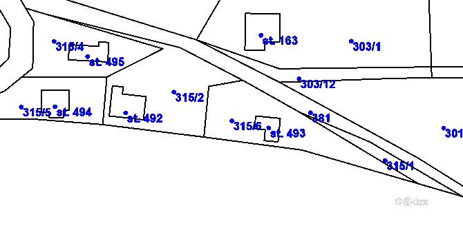 Parcela st. 315/6 v KÚ Statenice, Katastrální mapa